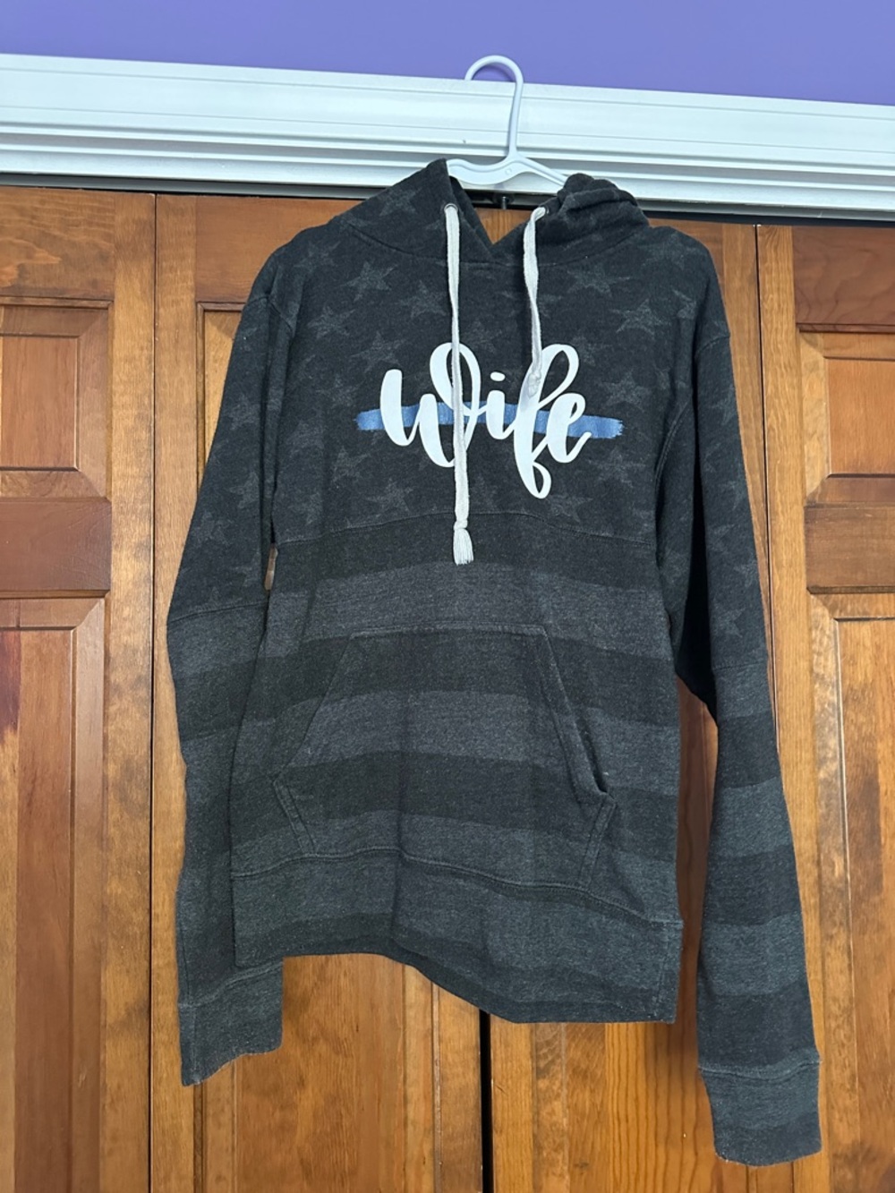 Wife Script Pullover Hoodie in Charcoal Gray